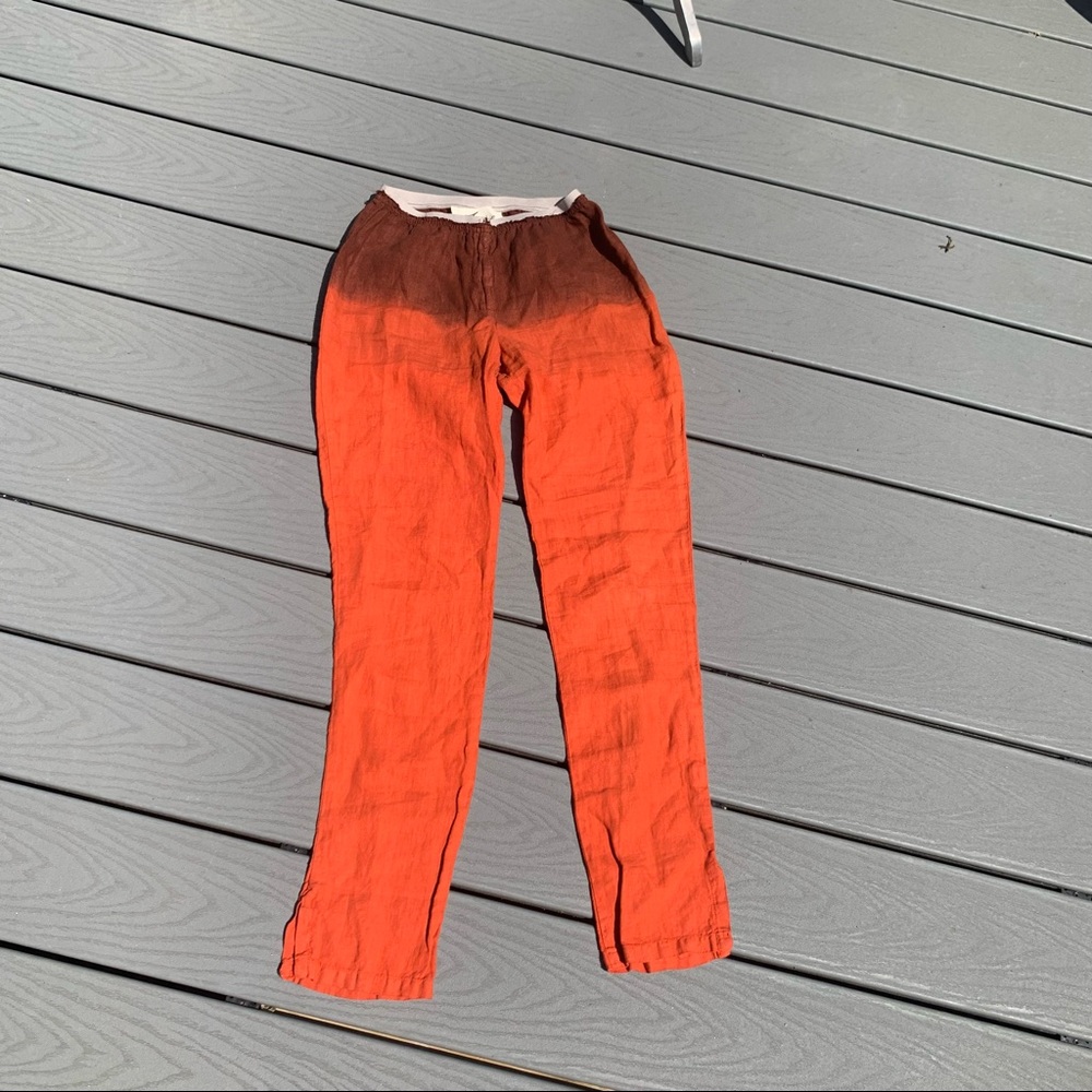 JAGA Linen Pants Elastic Waist Zip Fly Orange EUC